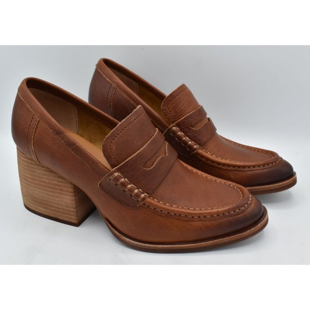 KorkEase Womens Size 11 Modeste Tan Leather Heeled Penny Loafers Pumps Shoes - Picture 2 of 13